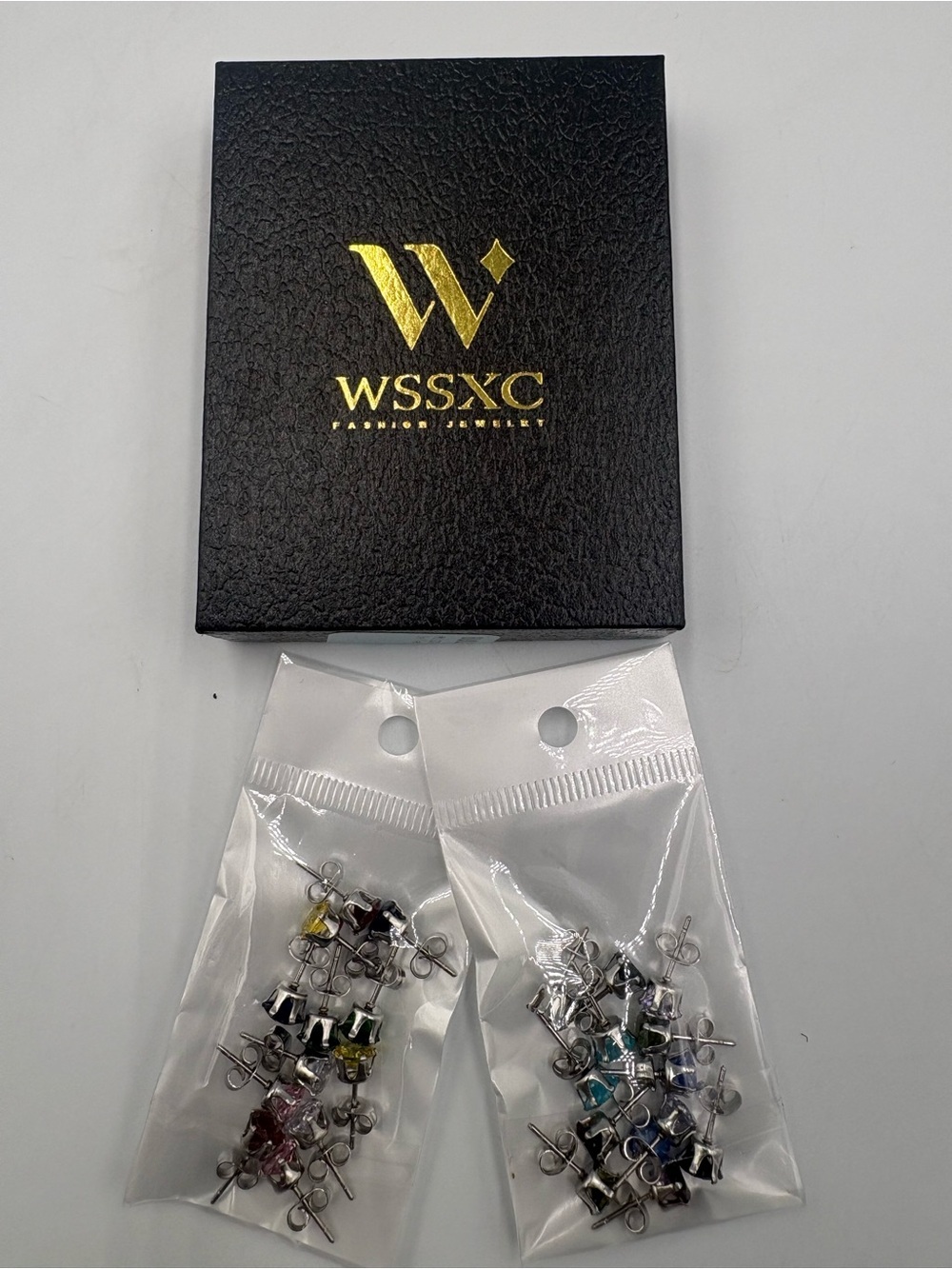 WSSXC Stainless Steel Multi Color CZ Stud Earrings Lot 20 Pairs Boxed